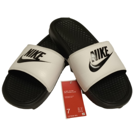 Nike Shoes - 🆕 NIKE BLACK & WHITE SLIDES WITH LOGO🔹NWT🔹